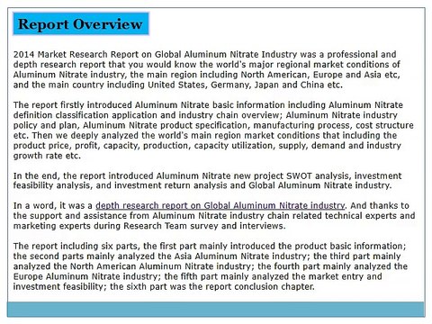 Global Aluminum Nitrate Market 2014 Size, Share, Demand, Analysis, Industry Growth, Trends, Research, Report, Opportunities and Forecast