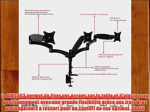 Duronic DM553 Support de montage inclinable et pivotant pour trois ?crans LCD LED Gamme Spring