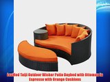 LexMod Taiji Outdoor Wicker Patio Daybed with Ottoman in Espresso with Orange Cushions