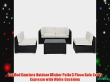 LexMod Camfora Outdoor Wicker Patio 5 Piece Sofa Set in Espresso with White Cushions