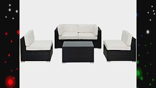 LexMod Camfora Outdoor Wicker Patio 5 Piece Sofa Set in Espresso with White Cushions