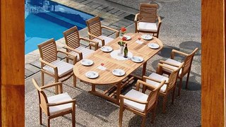 New 7 Pc Luxurious Grade-A Teak Dining Set - 94 Mas Oval Table (Trestle Leg) And 6 Stacking