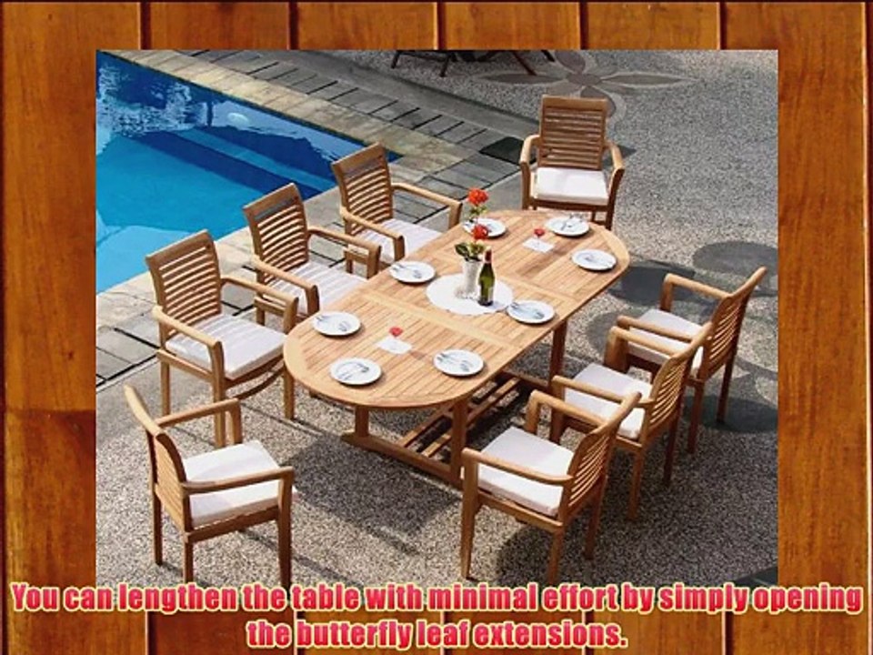 New 7 Pc Luxurious Grade-A Teak Dining Set - 94 Mas Oval Table (Trestle Leg) And 6 Stacking