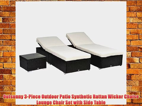 Outsunny 3-Piece Outdoor Patio Synthetic Rattan Wicker Chaise Lounge Chair Set with Side Table