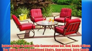 Lawson Ridge 5-piece Patio Conversation Set Red Seats 4 Glass Top Table and Four Cushioned