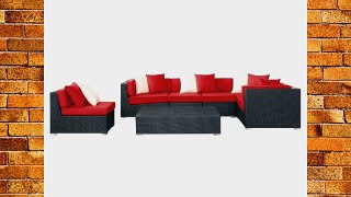 LexMod Dreamscape Outdoor Wicker Patio 7-Piece Sectional Sofa Set Expresso Red