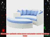 LexMod Taiji Outdoor Wicker Patio Daybed with Ottoman in White with Light Blue Cushions