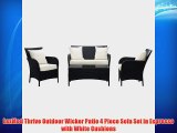 LexMod Thrive Outdoor Wicker Patio 4 Piece Sofa Set in Espresso with White Cushions