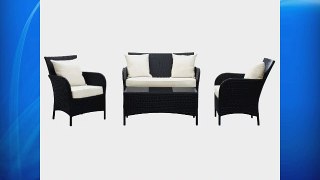 LexMod Thrive Outdoor Wicker Patio 4 Piece Sofa Set in Espresso with White Cushions
