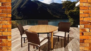 Amazonia Teak Colorado 5-Piece Teak/Wicker Round Dining Set with Off-White Cushions