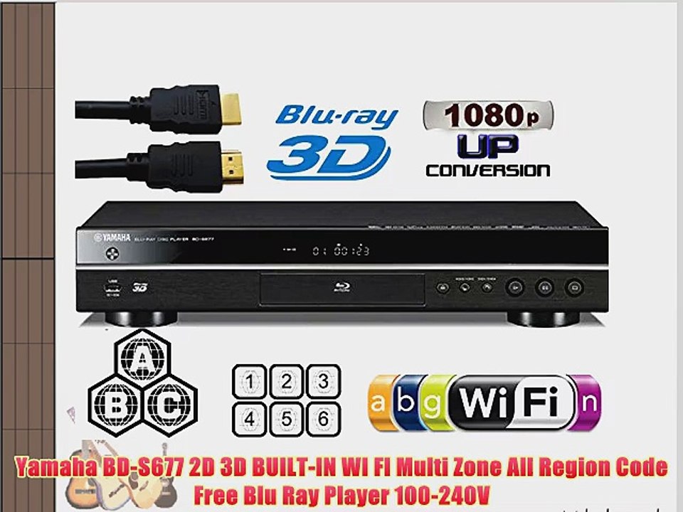 YAMAHA 2D/3D BD-S677 Wi-Fi Multi Region DVD Blu Ray Player - Worldwide Voltage (6 Feet HDMi