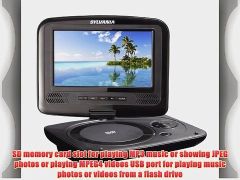 Sylvania 7-Inch Portable DVD Player Swivel Screen USB/SD Card Reader with 4 Hour Rechargeable