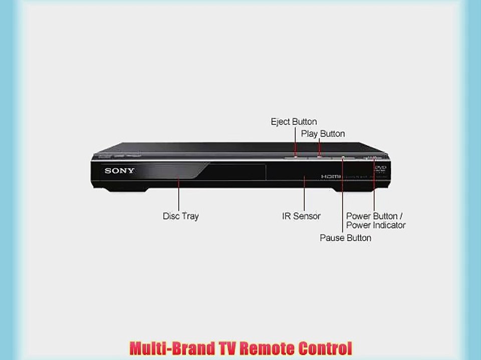 Sony 1080p Upscaling DVD Player With Multi-Brand TV Remote Control Multiple Format Disc Playback