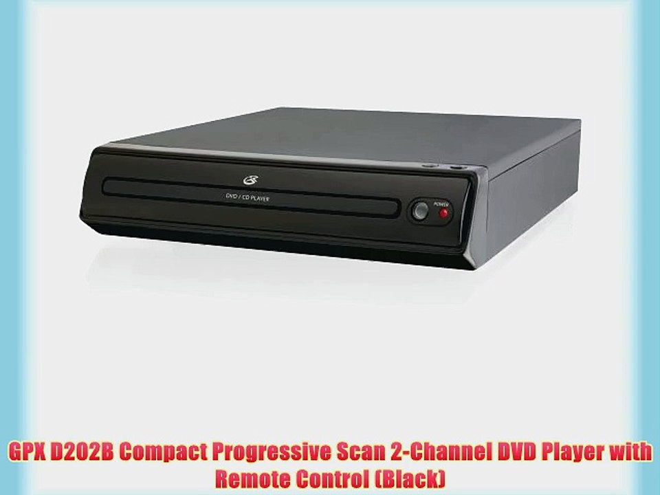 GPX D202B Compact Progressive Scan 2-Channel DVD Player with Remote Control (Black)