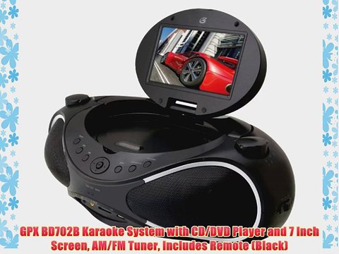 GPX BD702B Karaoke System with CD/DVD Player and 7 Inch Screen AM/FM Tuner Includes Remote