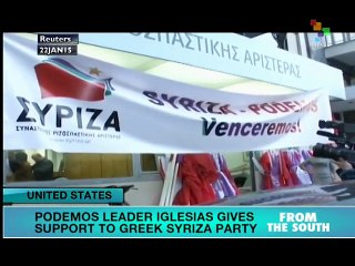 Podemos leader in Greece to support Syriza campaign