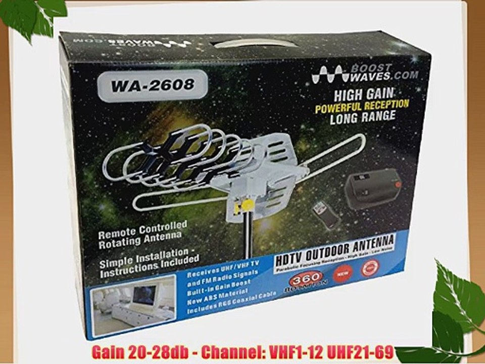 Outdoor Amplified HDTV/UHF/VHF Antenna w/ Remote Control - 360 Degree Motorized Rotation Kit