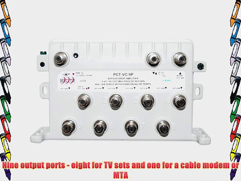 PCT RF Distribution Cable TV HDTV Splitter Signal Booster/Amplifier with Passive Return (PCTVC9P)
