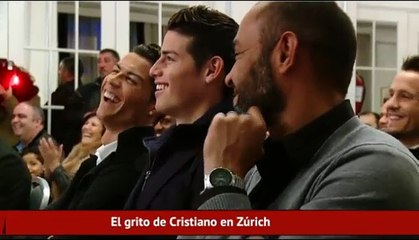Cristiano Ronaldo and James Rodríguez laughing during Jorge Mendes Book Presentation