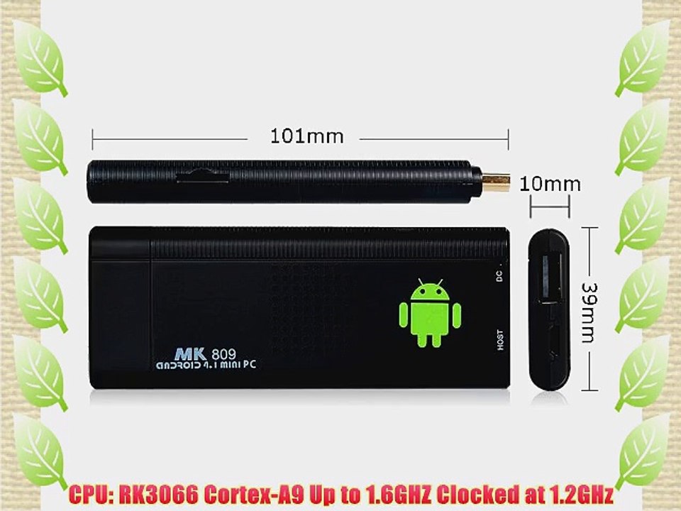 Generic MK809 1.6GHz Dual Core Cortex-A9 CPU Quad Core Mali-400 GPU Mini PC Android 4.1 Media
