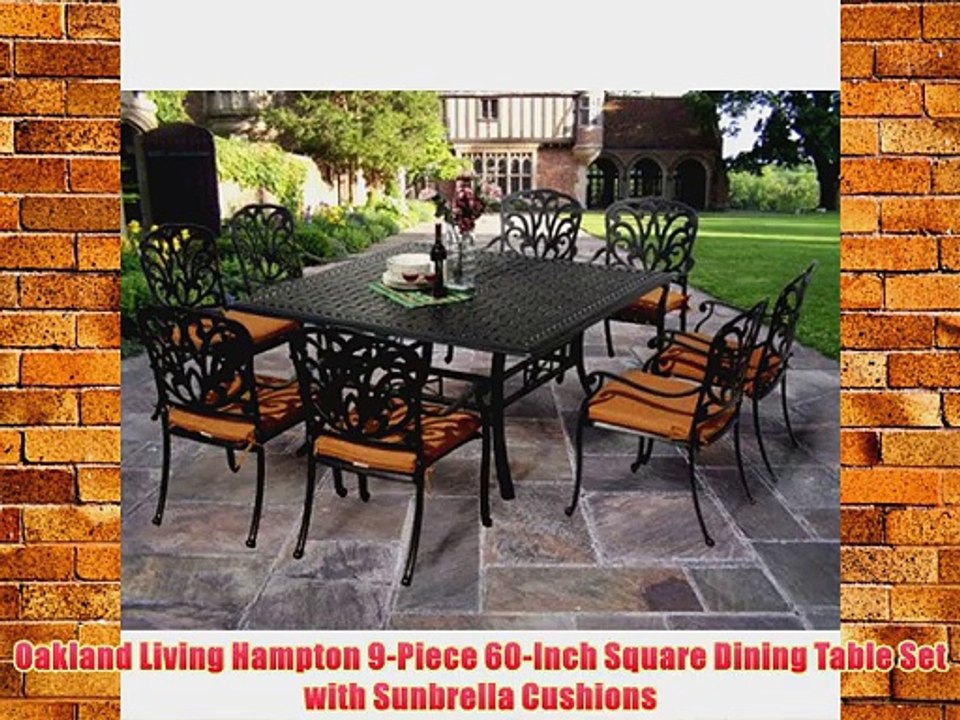 Oakland Living Hampton 9-Piece 60-Inch Square Dining Table Set with Sunbrella Cushions