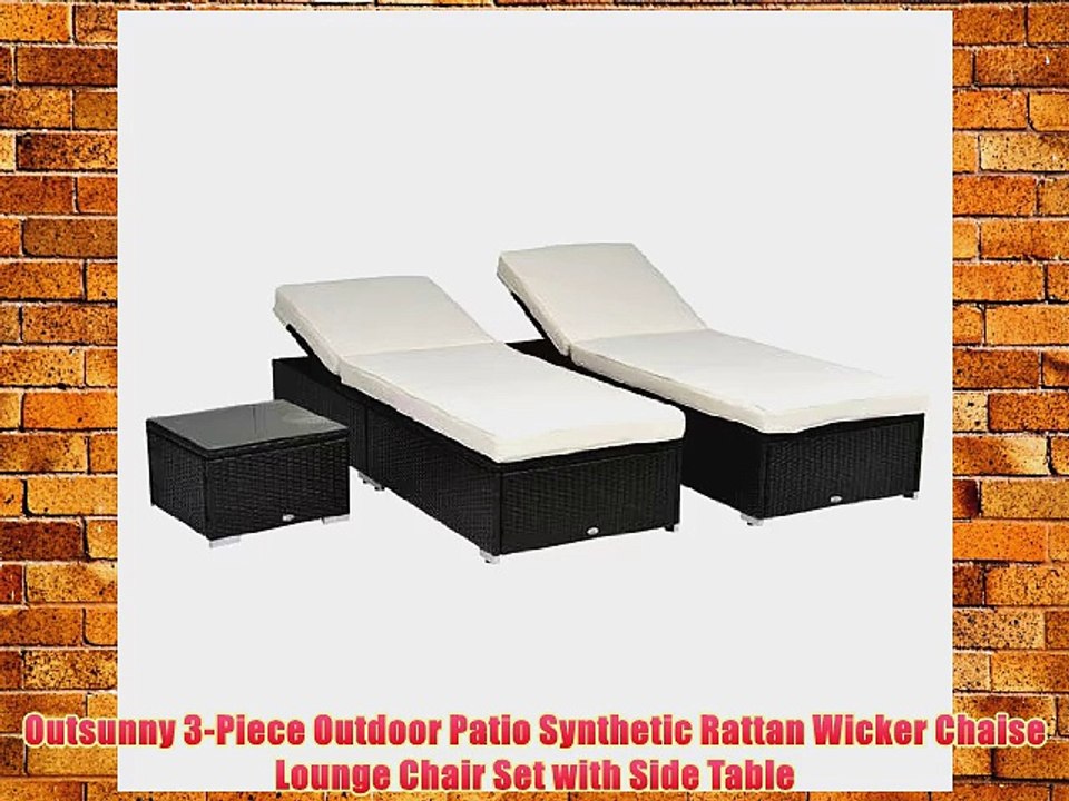 Outsunny 3-Piece Outdoor Patio Synthetic Rattan Wicker Chaise Lounge Chair Set with Side Table