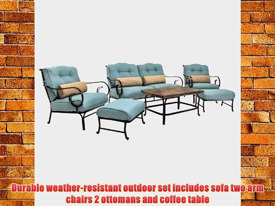 Hanover OCEANA6PC Oceana 6-Piece Outdoor Lounging Set Includes Sofa 2 Arm Chairs 2 Ottomans