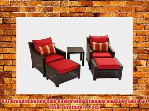RST Brands Cantina Club Chairs with Ottomans and Side Table Set Patio Furniture 2-Pack