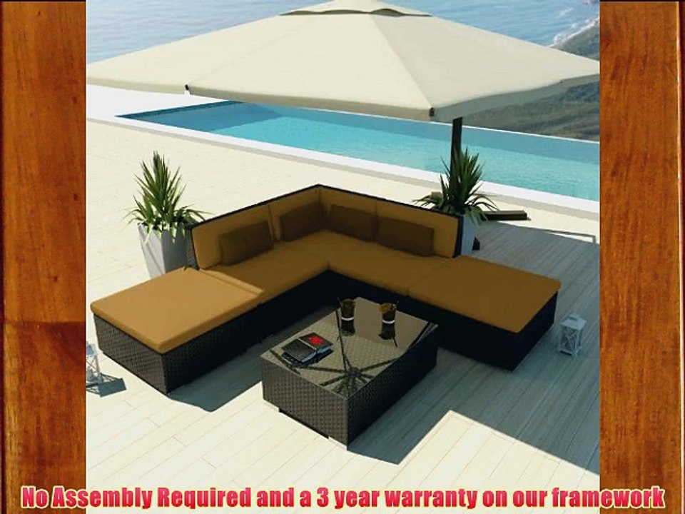 Uduka Outdoor Sectional Patio Furniture Espresso Brown Wicker Sofa Set Porto 6 Dark Beige All