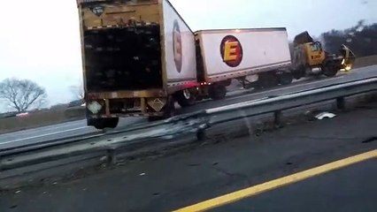 1.18.15 NJ Turnpike I-95 Crash - Black Ice - Trailer flip