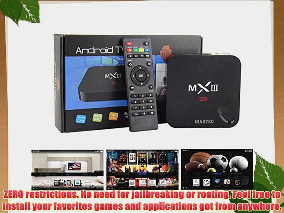 DIAOTEC(TM) MX3 (MX-III) Smart 4K TV Box Mini PC Streaming Media Player Android 4.4 Quad Core