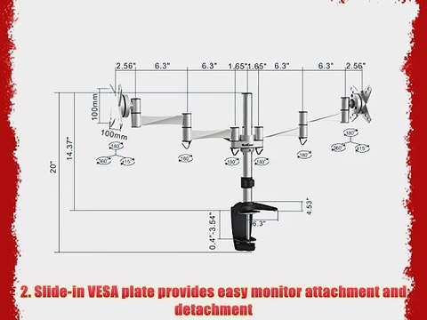 QualGear QG-DM-02-016 3 Way Articulating Dual Desk Mount for 13-27 Inches Flatpanel Monitors
