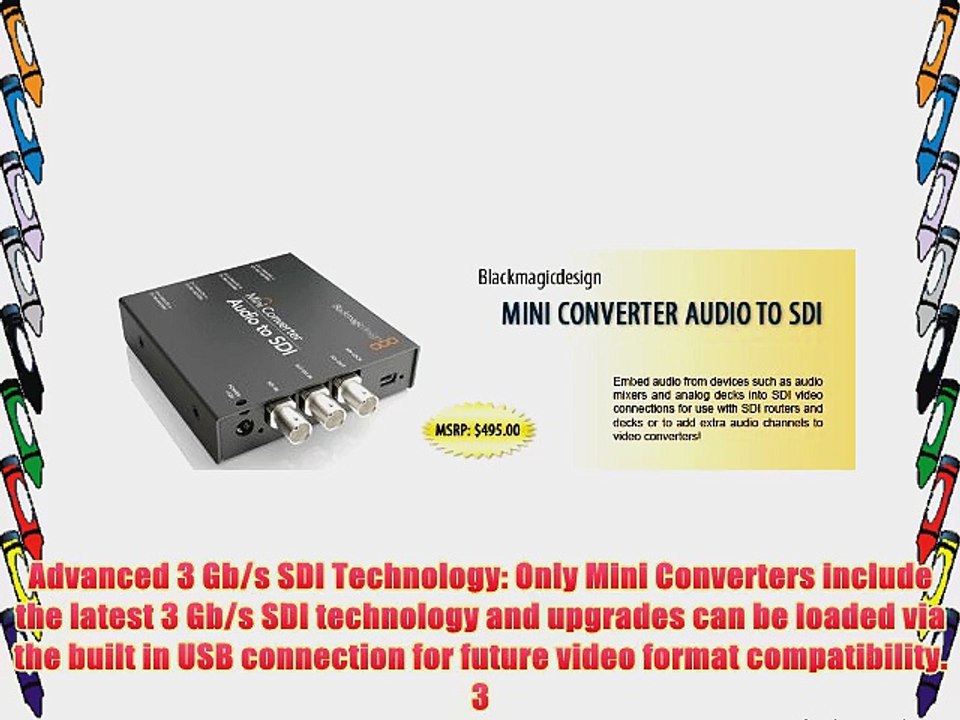 Blackmagic Design Mini Converter Audio to SDI AES/EBU Input Analog Audio Input 3GB/Sec SDI