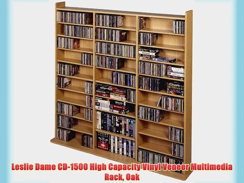 Leslie Dame CD-1500 High Capacity Vinyl Veneer Multimedia Rack Oak