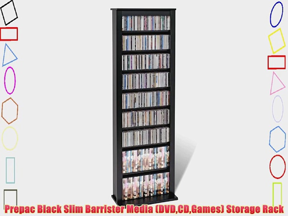 Prepac Black Slim Barrister Media (DVDCDGames) Storage Rack
