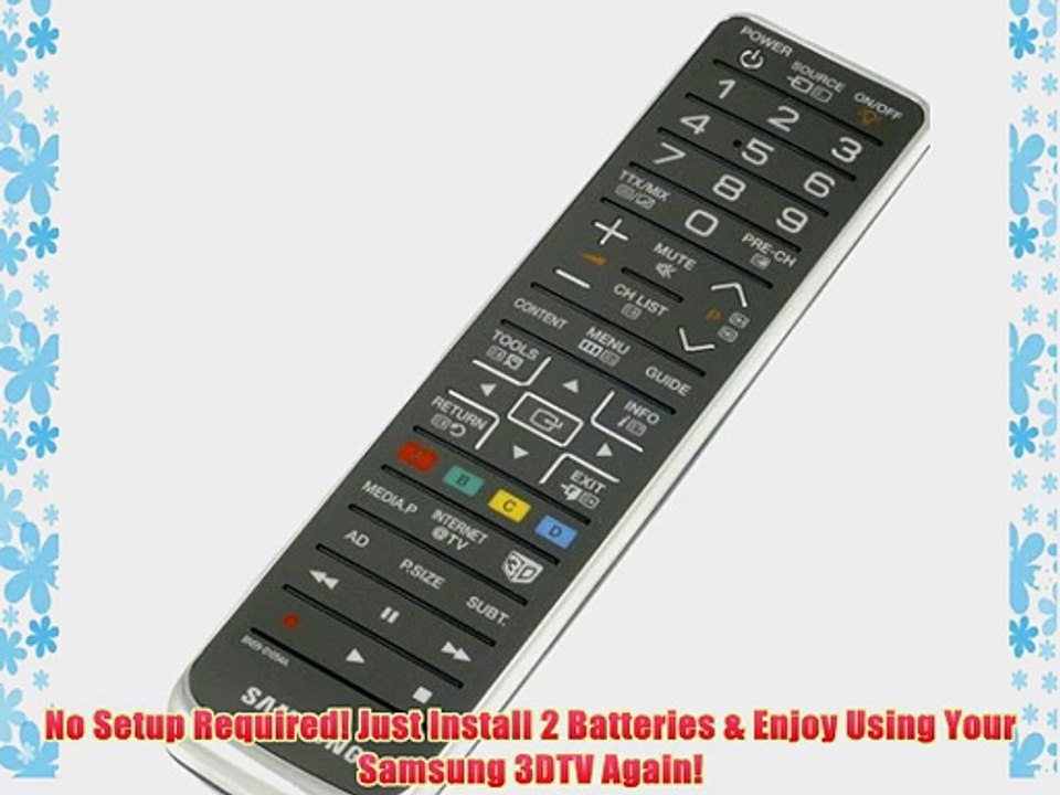 Samsung 3D TV Universal Remote Control (For use on all Samsung 3DTV's - PLASMA LCD