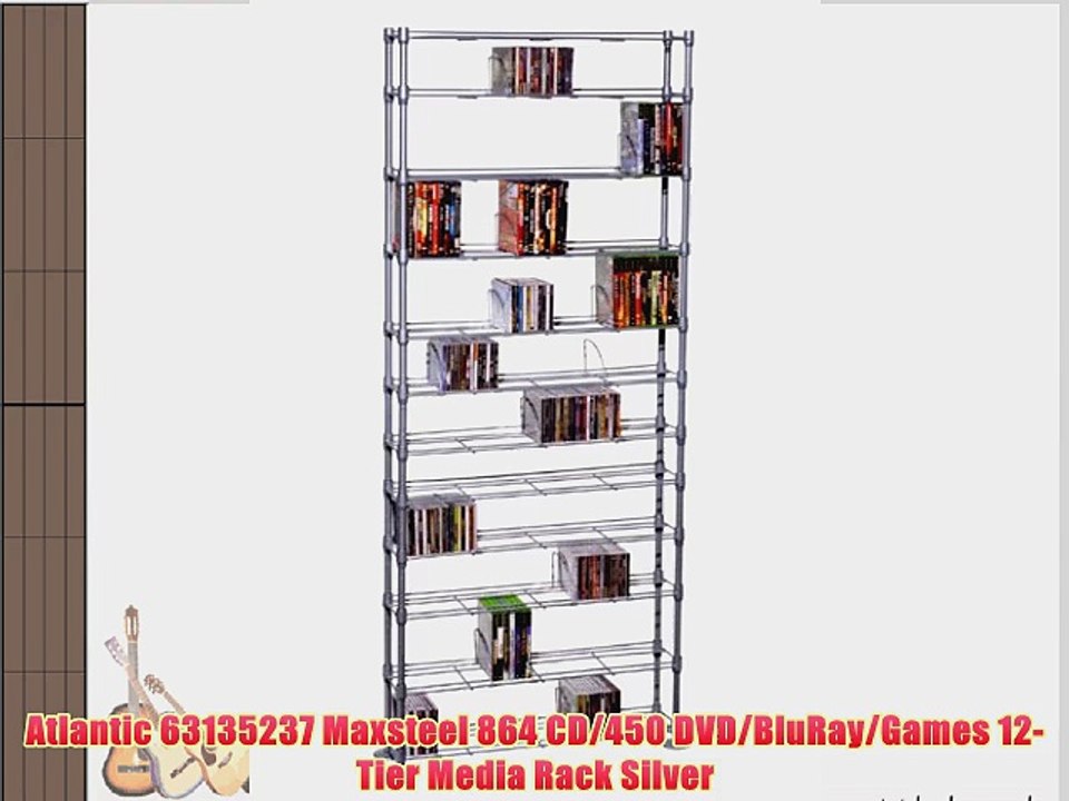 Atlantic 63135237 Maxsteel 864 CD/450 DVD/BluRay/Games 12-Tier Media Rack Silver