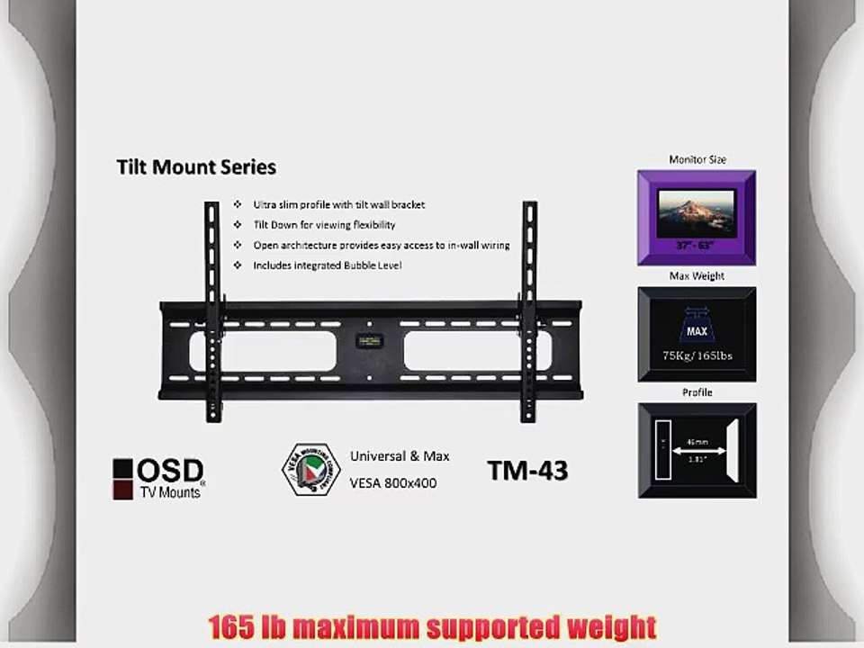 OSD Audio TM-43 Ultra Slim Flat Tilt Wall Mount for 37-inch to 63-inch LED or LCD TV