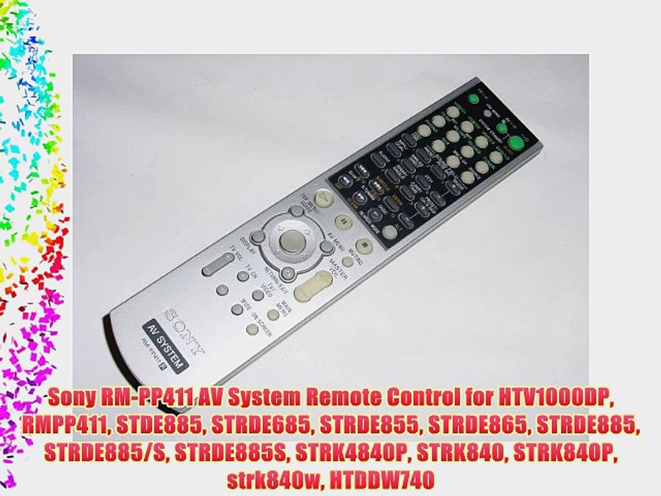 Sony RM-PP411 AV System Remote Control for HTV1000DP RMPP411 STDE885 STRDE685 STRDE855 STRDE865