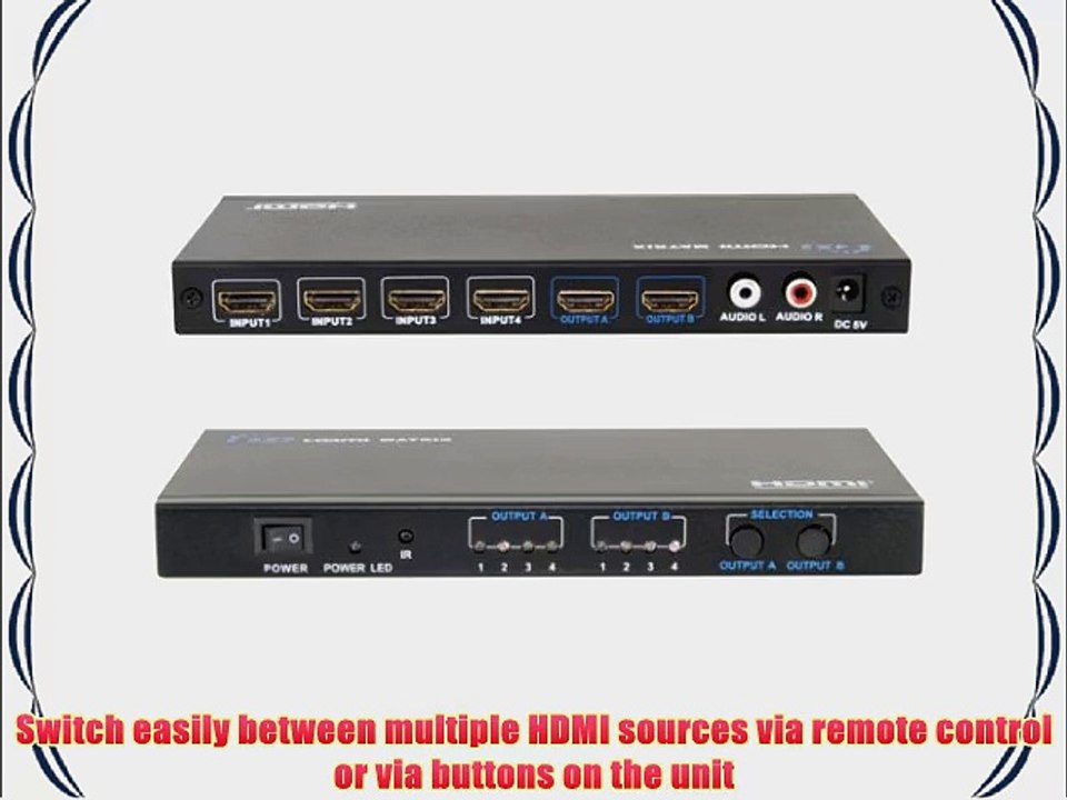 4x2 HDMI Matrix Switch (4 HDMI in 2 HDMI out) 3D Compatible with Remote Control