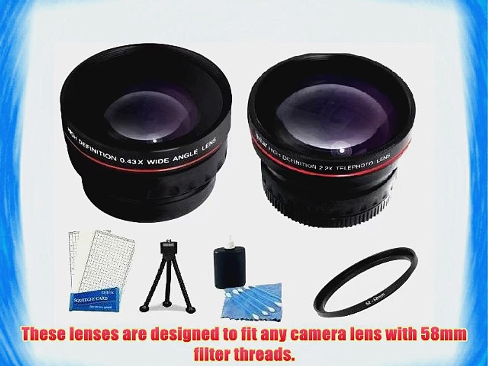 Lens Accessory Kit includes 2x Telephoto   0.43x Wide Angle High Definition Lens Set   Mini