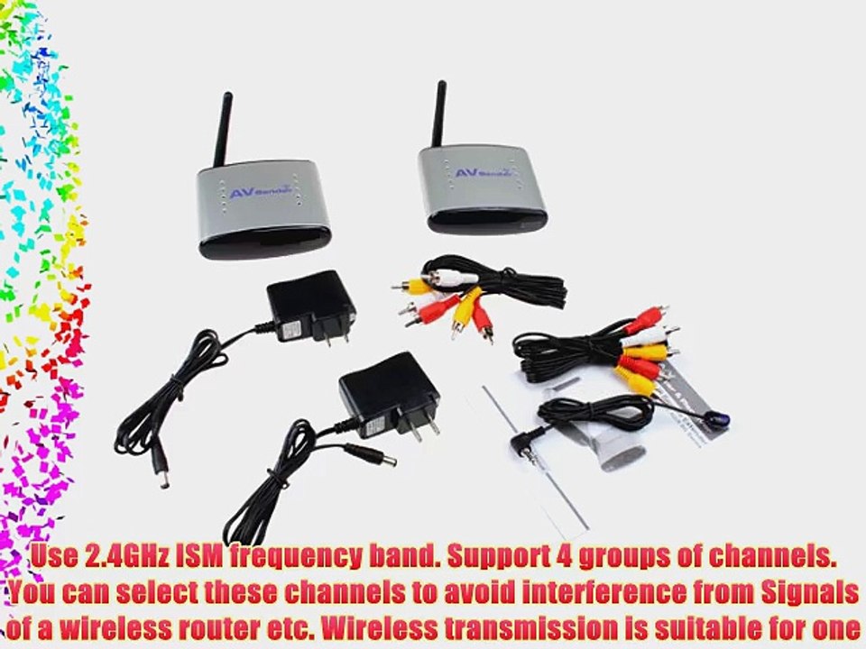 Image? 4 Channel Wireless Audio Video AV Transmitter Receiver with IR Remote Extension Wire