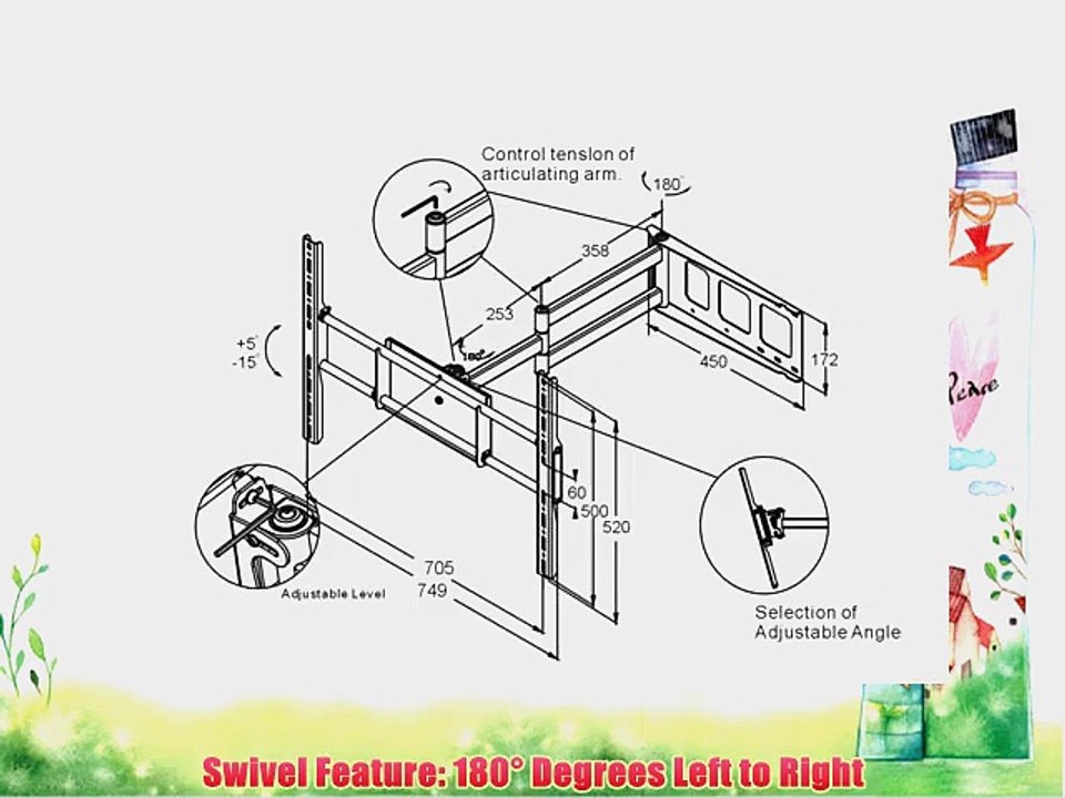 Black Full-Motion Tilt/Swivel Corner Friendly Wall Mount Bracket for LG 47LN5400 47 inch LED