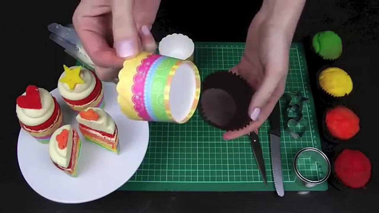Rainbow Cupcakes! Make a Rainbow Layer Cup Cake - A Cupcake Addiction How To Tutorial