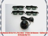 3d Glasses Kit for Pc's Ps3 Xbox-- 4 Pairs 3d Glasses   Emitter for 3d Ready Dlp Tv's