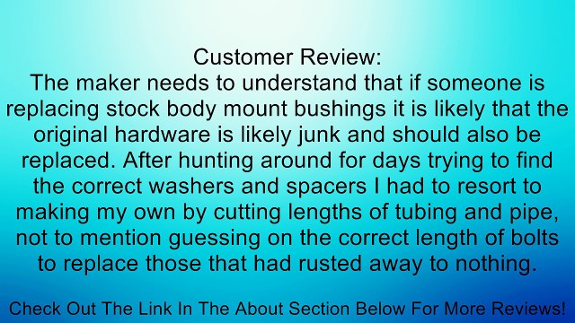 Prothane 1-105-BL Body Mount Kit; Black; 22 pc.; Review