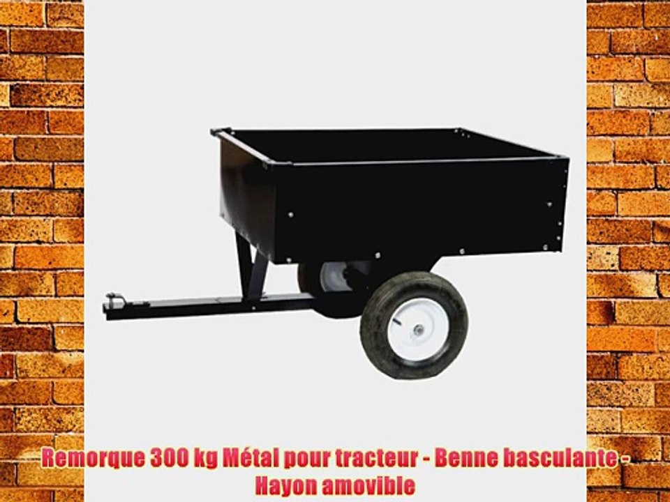 Remorque 300 kg M?tal?pour tracteur - Benne?basculante - Hayon?amovible