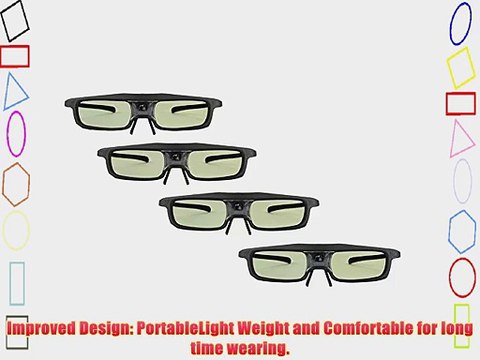 4 Pack SainSonic Rainbow Series Black 144 Hz 3D Active Rechargeable Shutter Glasses for Mitsubishi