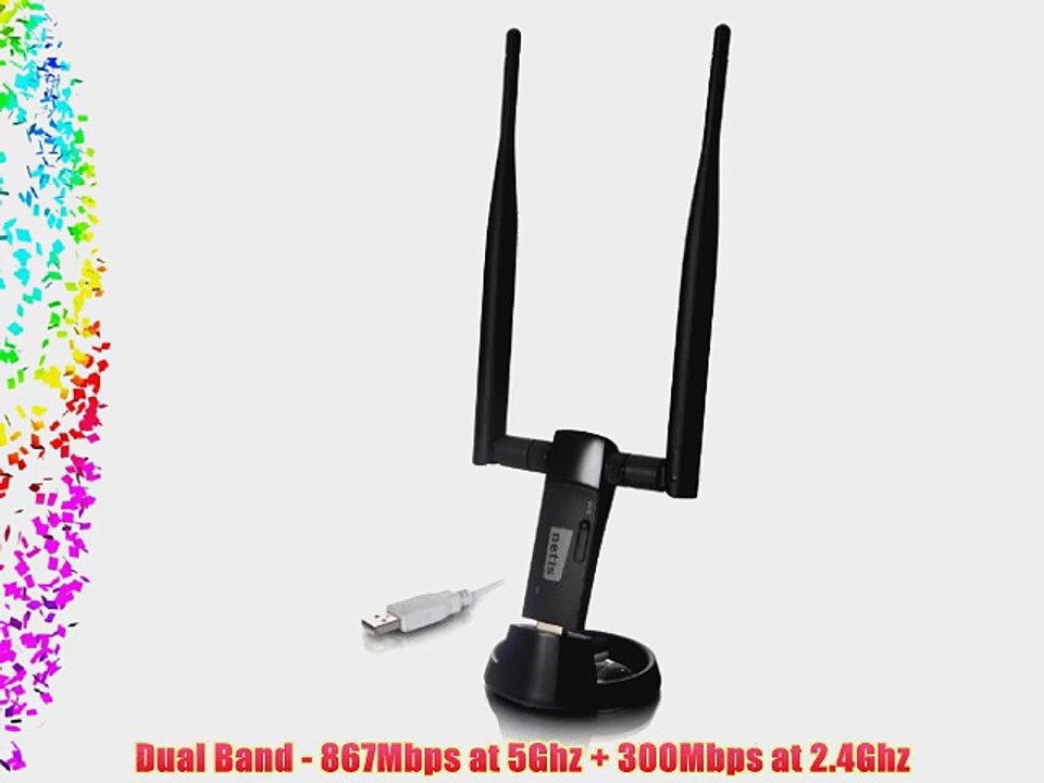 Netis AC1200 Wireless High Gain USB 3.0 Adapter with 5dBi Antennas and USB Cradle (WF2190)