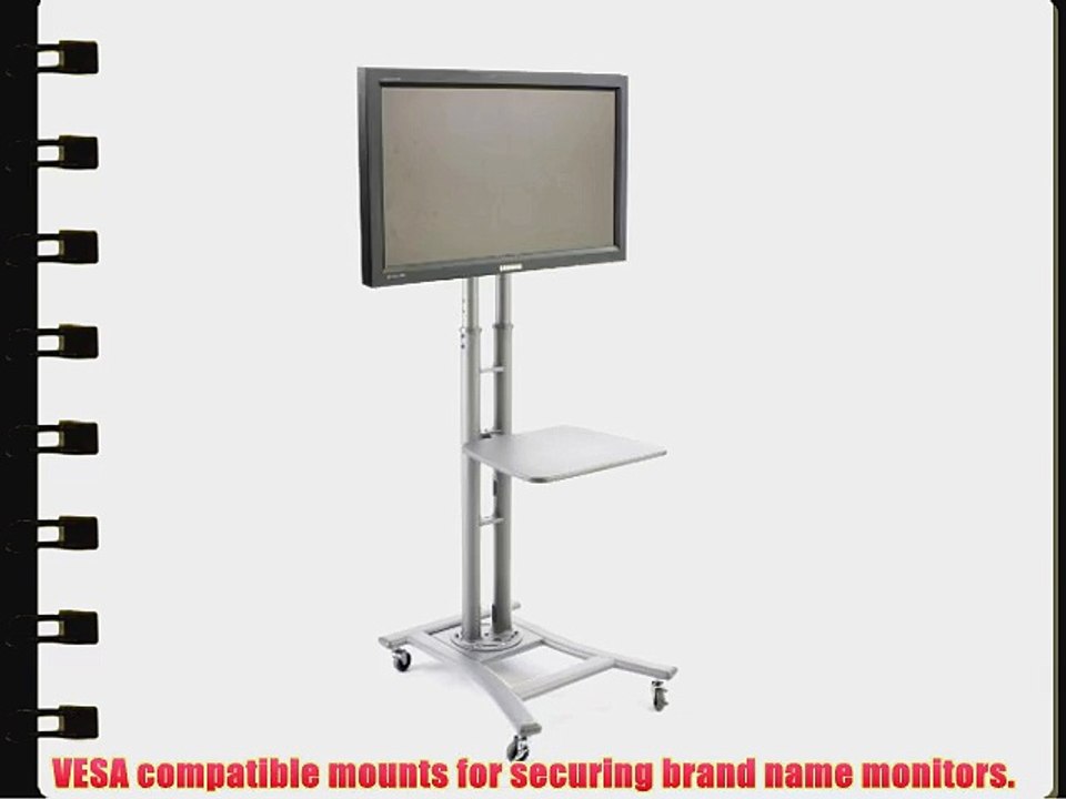 Portable Flat Screen TV Stand for 32 to 70 Monitors Has Locking Castors and Optional Shelf